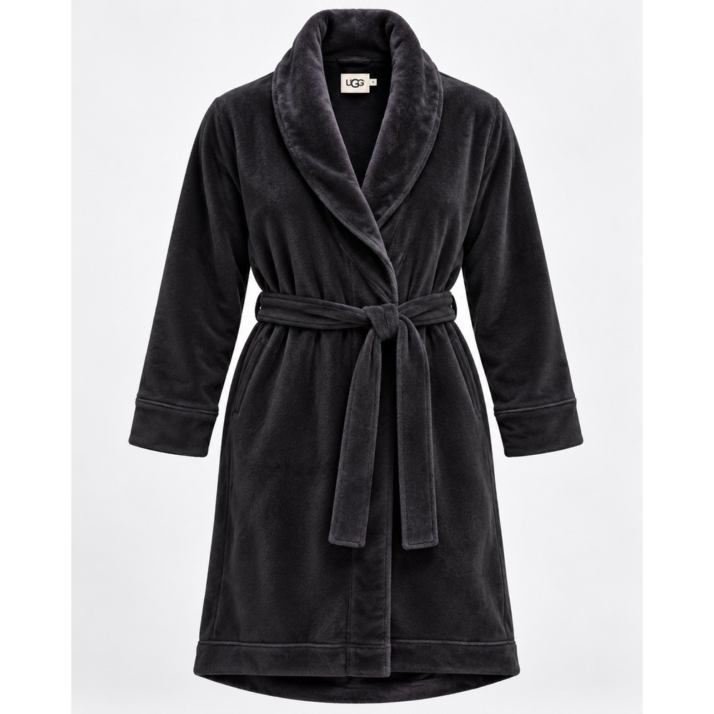 UGG Duffield II Robe Black Fleece Lined Shawl Collar Belted Loungewear UA4101W M